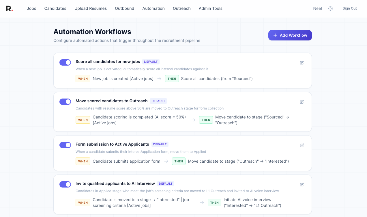Automation Workflows — configure automated actions throughout the pipeline